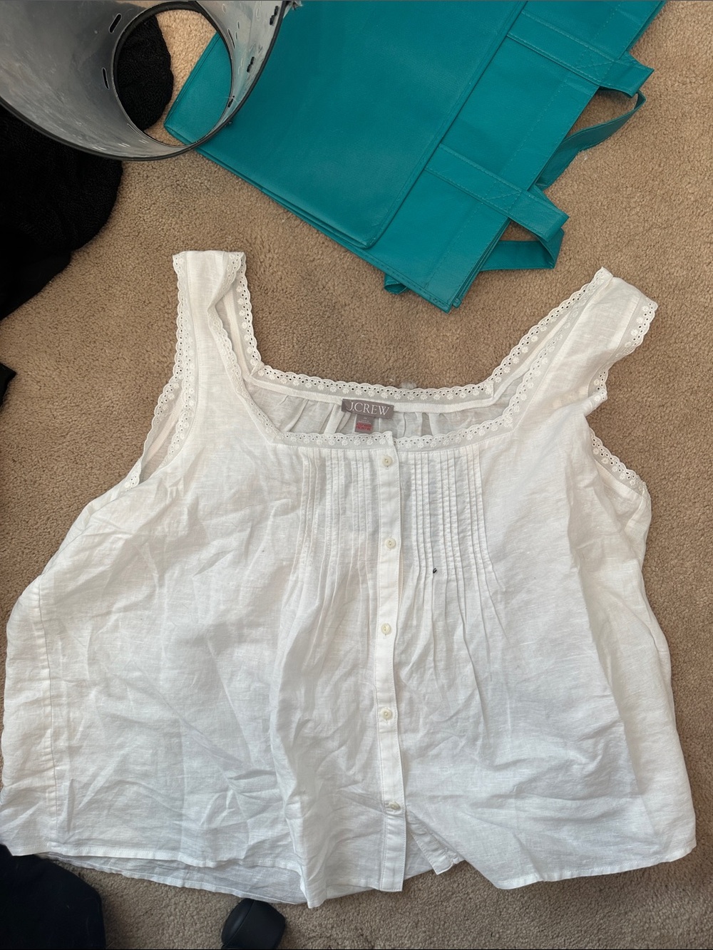 J. Crew White Eyelet Linen Tank Top